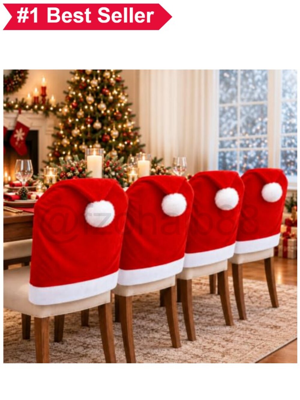 🎄 Soft Velvet Christmas Santa Hat Chair Covers Set of 4 Stretch Slipcovers